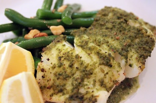 Post image for Oven Baked Sea Bass with Herb Pesto Sauce